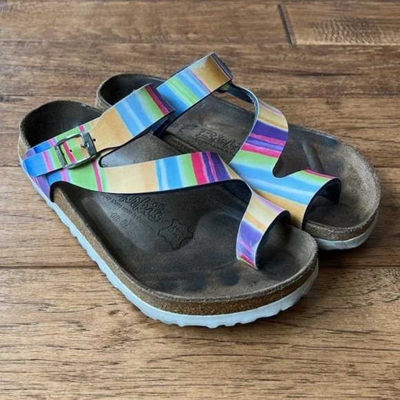 Birkenstock Birki’s Sandals Multicolor Rainbow Stripe Womens Size 5 - Picture 2 of 10